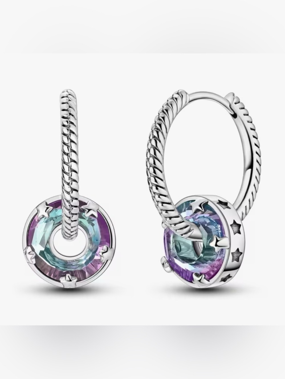 Starry Night Silver Crystal Hoop Earrings Blue/Purple